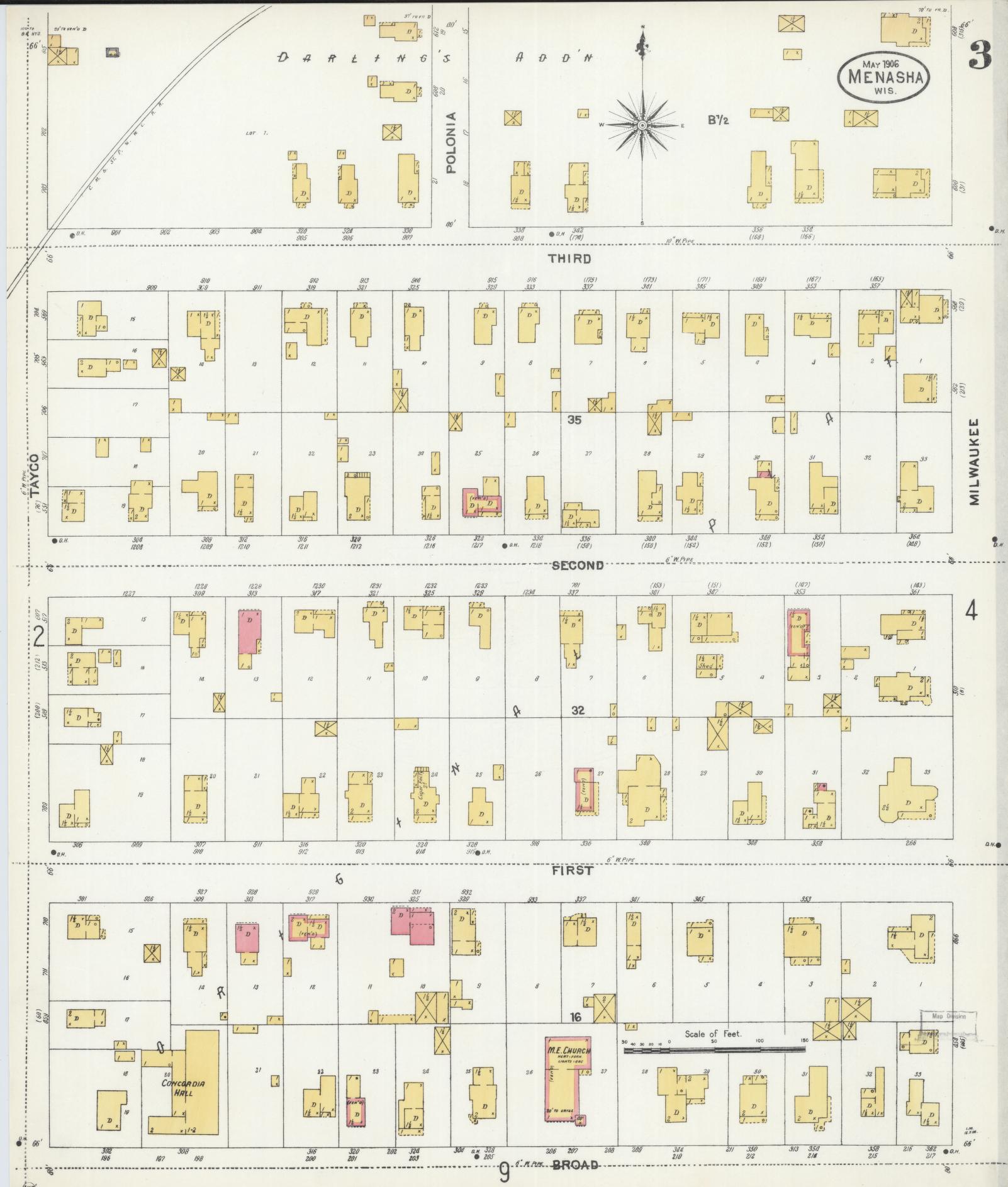 Sanborn Fire Insurance Map from Menasha, Winnebago County, Wisconsin (1906), Sheet #0003 - Historic Sanborn Fire Insurance Map Print, vintage old map wall art, antique decor, genealogy gift, Wisconsin Wisconsin map