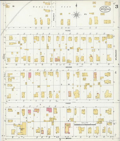Sanborn Fire Insurance Map from Menasha, Winnebago County, Wisconsin (1906), Sheet #0003 - Historic Sanborn Fire Insurance Map Print, vintage old map wall art, antique decor, genealogy gift, Wisconsin Wisconsin map