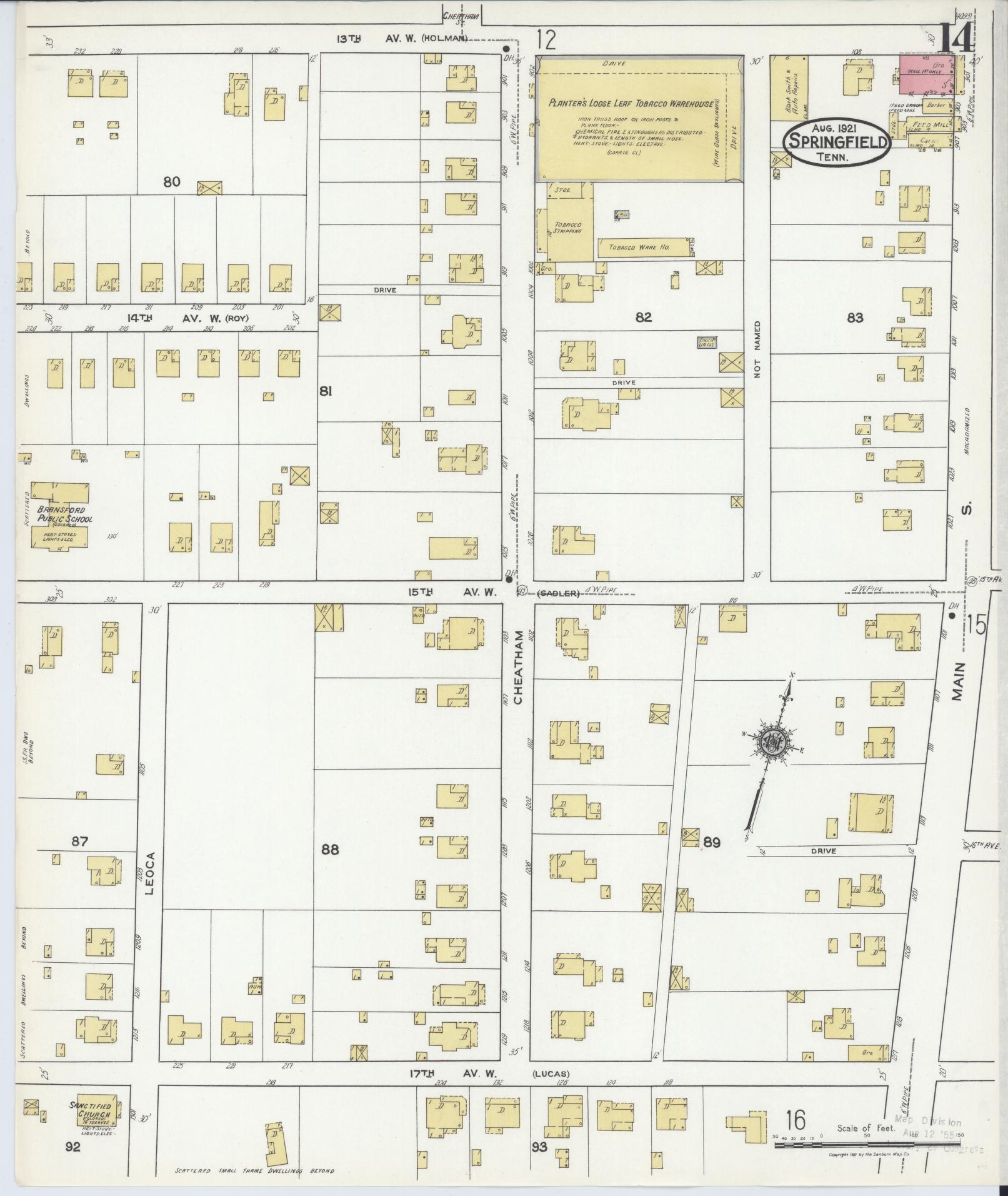 Sanborn Fire Insurance Map from Springfield, Robertson County, Tennessee (1921), Sheet #0014 - Historic Sanborn Fire Insurance Map Print, vintage old map wall art, antique decor, genealogy gift, Tennessee Tennessee map