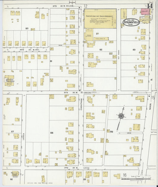 Sanborn Fire Insurance Map from Springfield, Robertson County, Tennessee (1921), Sheet #0014 - Historic Sanborn Fire Insurance Map Print, vintage old map wall art, antique decor, genealogy gift, Tennessee Tennessee map