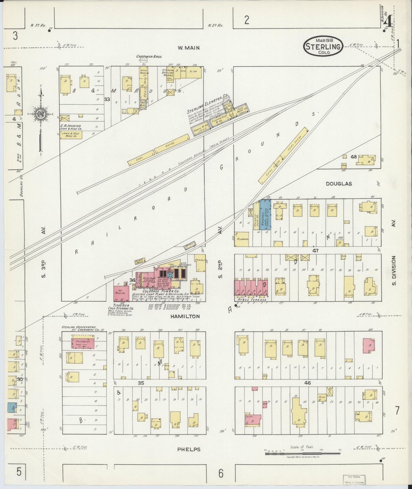 Sanborn Fire Insurance Map from Sterling, Logan County, Colorado (1918), Sheet #0004 - Historic Sanborn Fire Insurance Map Print, vintage old map wall art, antique decor, genealogy gift, Colorado Colorado map