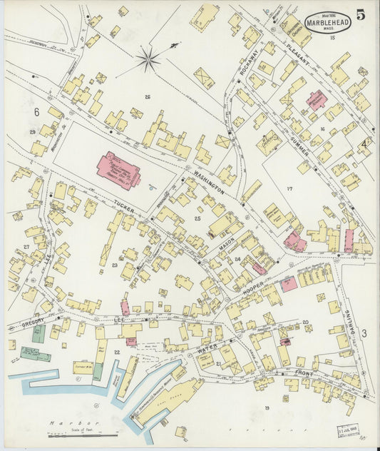 Sanborn Fire Insurance Map from Marblehead, Essex County, Massachusetts (1896), Sheet #0005 - Historic Sanborn Fire Insurance Map Print, vintage old map wall art, antique decor, genealogy gift, Massachusetts Massachusetts map