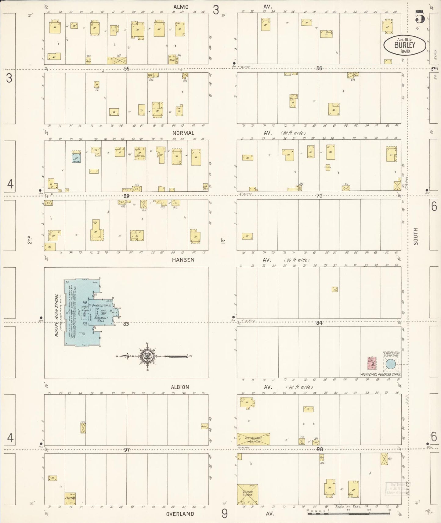 Sanborn Fire Insurance Map from Burley, Cassia County, Idaho (1915), Sheet #0005 - Historic Sanborn Fire Insurance Map Print, vintage old map wall art, antique decor, genealogy gift, Idaho Idaho map