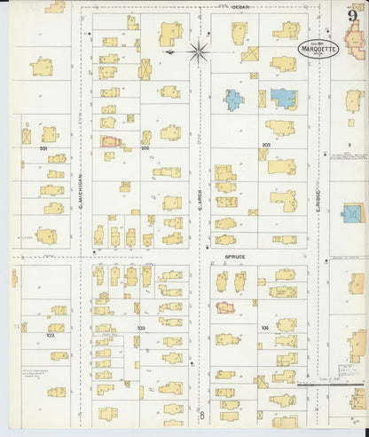 Sanborn Fire Insurance Map from Marquette, Marquette County, Michigan (1904), Sheet #0009 - Complete Map Set gallery image, historic Sanborn map, vintage wall art, Michigan Michigan