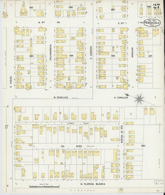 Sanborn Fire Insurance Map from Pensacola, Escambia County, Florida (1903), Sheet #0027 - Historic Sanborn Fire Insurance Map Print, vintage old map wall art, antique decor, genealogy gift, Florida Florida map