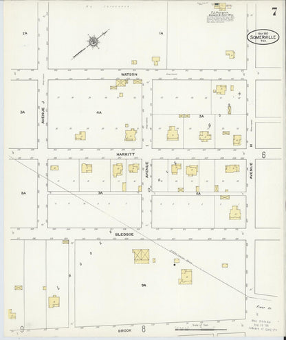 Sanborn Fire Insurance Map from Somerville, Burleson County, Texas (1910), Sheet #0007 - Historic Sanborn Fire Insurance Map Print, vintage old map wall art, antique decor, genealogy gift, Texas Texas map