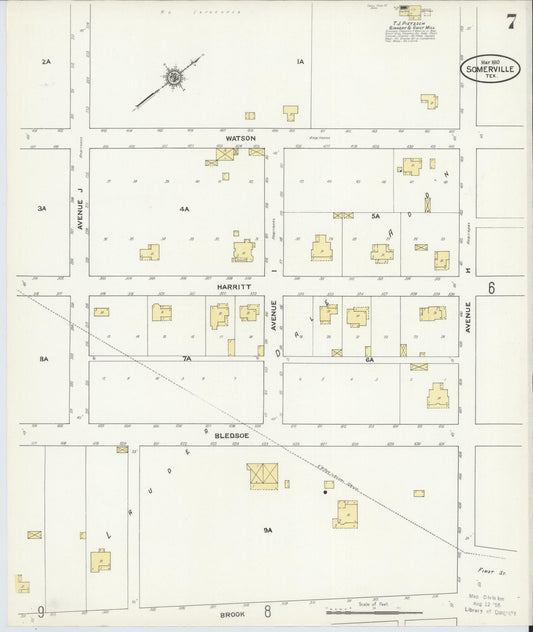 Sanborn Fire Insurance Map from Somerville, Burleson County, Texas (1910), Sheet #0007 - Historic Sanborn Fire Insurance Map Print, vintage old map wall art, antique decor, genealogy gift, Texas Texas map