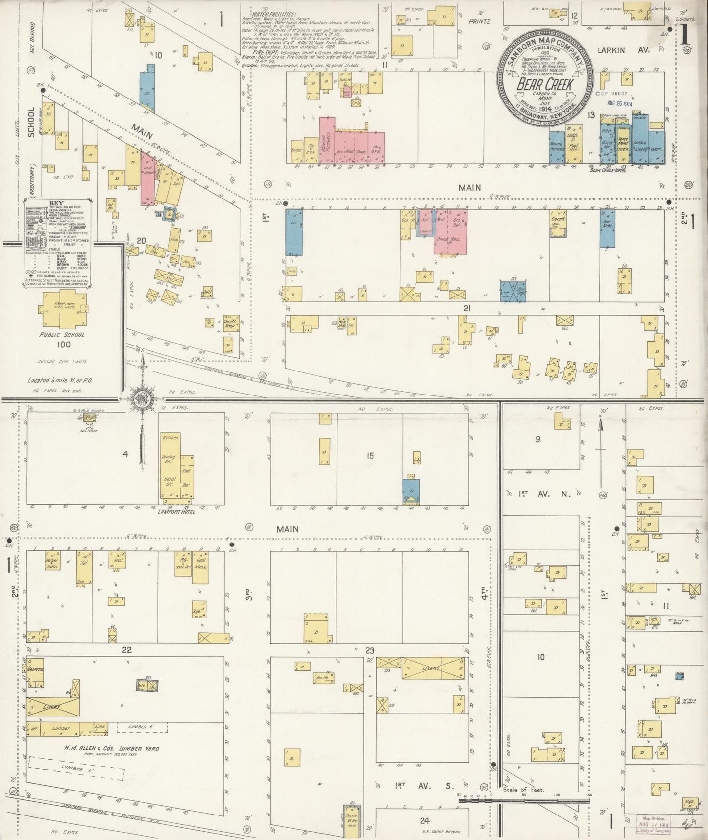Sanborn Fire Insurance Map from Bear Creek, Carbon County, Montana (1914), Sheet #0001 - Historic Sanborn Fire Insurance Map Print, vintage old map wall art, antique decor, genealogy gift, Montana Montana map