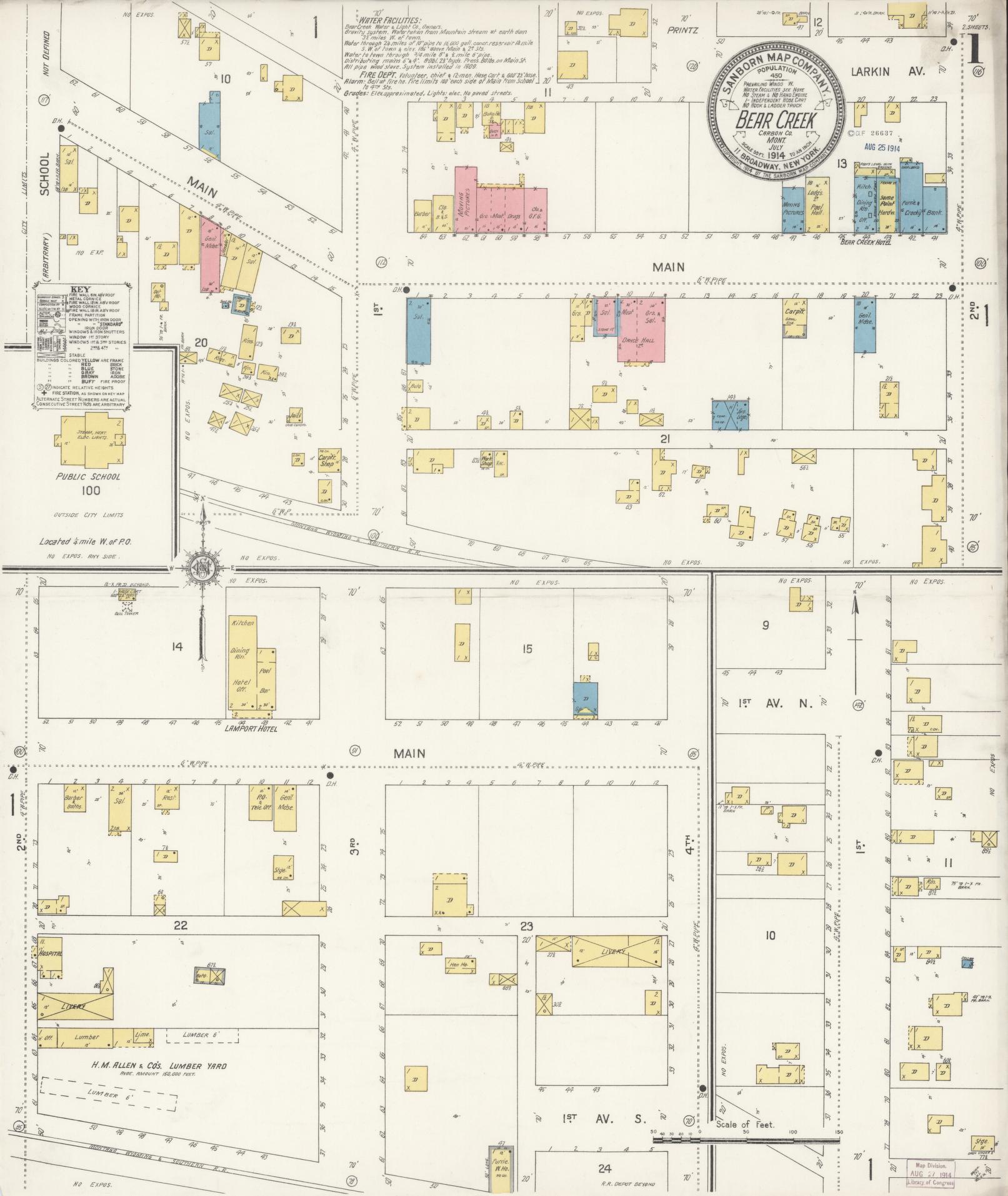 Sanborn Fire Insurance Map from Bear Creek, Carbon County, Montana (1914), Sheet #0001 - Historic Sanborn Fire Insurance Map Print, vintage old map wall art, antique decor, genealogy gift, Montana Montana map