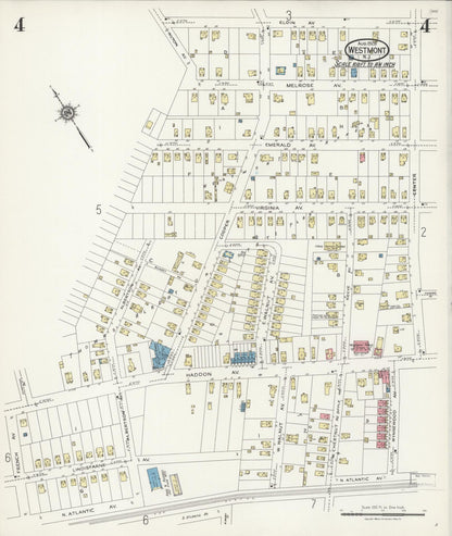 Sanborn Fire Insurance Map from Westmont, Camden County, New Jersey (1925), Sheet #0004 - Historic Sanborn Fire Insurance Map Print, vintage old map wall art, antique decor, genealogy gift, New Jersey New Jersey map
