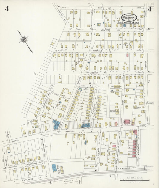 Sanborn Fire Insurance Map from Westmont, Camden County, New Jersey (1925), Sheet #0004 - Historic Sanborn Fire Insurance Map Print, vintage old map wall art, antique decor, genealogy gift, New Jersey New Jersey map