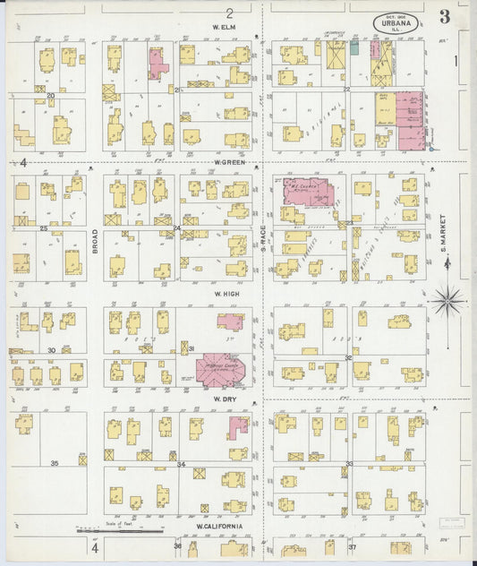 Sanborn Fire Insurance Map from Urbana, Champaign County, Illinois (1902), Sheet #0003 - Historic Sanborn Fire Insurance Map Print, vintage old map wall art, antique decor, genealogy gift, Illinois Illinois map