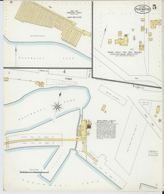 Sanborn Fire Insurance Map from Pentwater, Oceana County, Michigan (1899), Sheet #0005 - Historic Sanborn Fire Insurance Map Print, vintage old map wall art, antique decor, genealogy gift, Michigan Michigan map