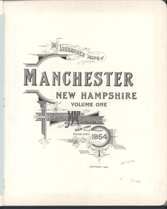 Sanborn Fire Insurance Map from Manchester, Hillsborough County, New Hampshire (1954), Sheet #0001 - Historic Sanborn Fire Insurance Map Print, vintage old map wall art, antique decor, genealogy gift, New Hampshire New Hampshire map