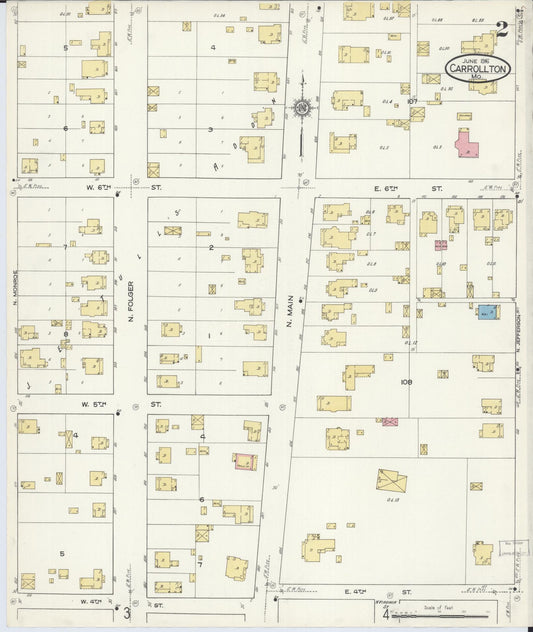 Sanborn Fire Insurance Map from Carrollton, Carroll County, Missouri (1916), Sheet #0002 - Historic Sanborn Fire Insurance Map Print, vintage old map wall art, antique decor, genealogy gift, Missouri Missouri map