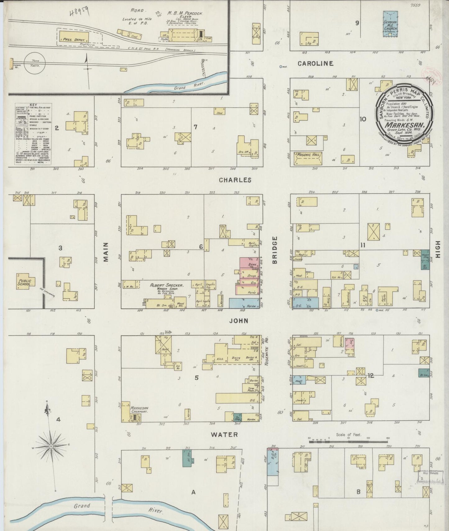 Sanborn Fire Insurance Map from Markesan, Green Lake County, Wisconsin (1894), Sheet #0001 - Historic Sanborn Fire Insurance Map Print, vintage old map wall art, antique decor, genealogy gift, Wisconsin Wisconsin map