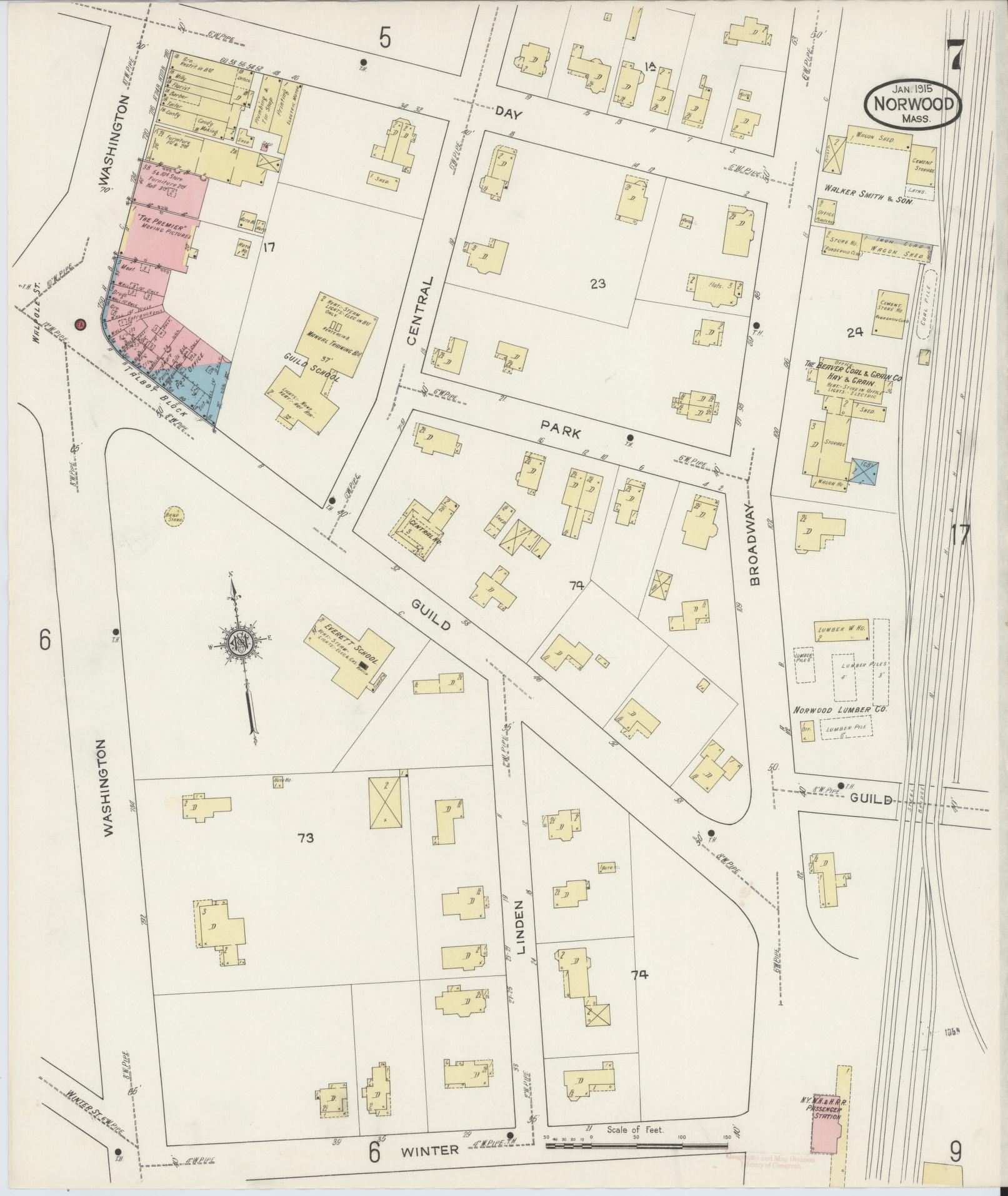 Sanborn Fire Insurance Map from Norwood, Norfolk County, Massachusetts (1915), Sheet #0007 - Complete Map Set gallery image, historic Sanborn map, vintage wall art, Massachusetts Massachusetts