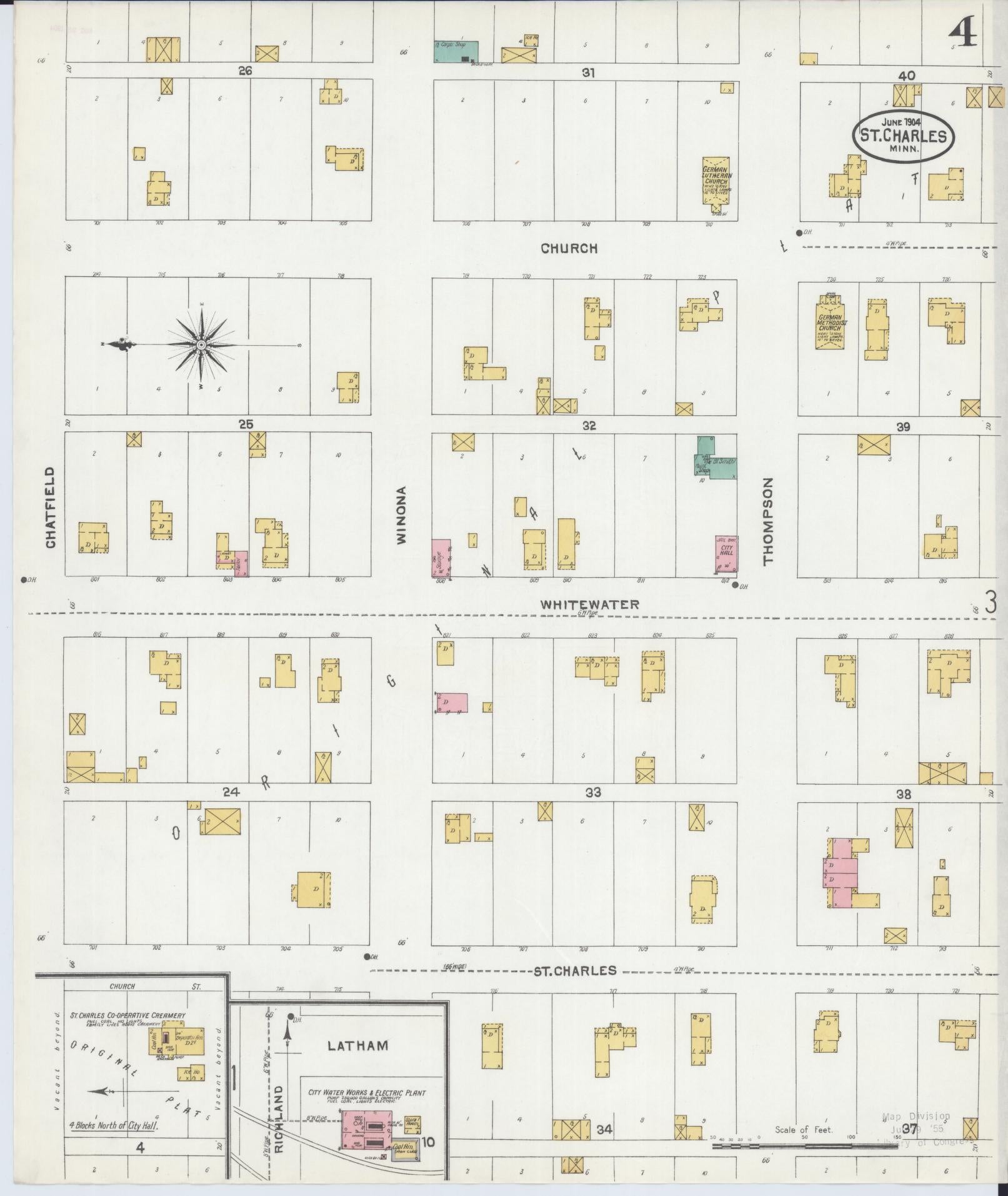 Sanborn Fire Insurance Map from Saint Charles, Winona County, Minnesota (1904), Sheet #0004 - Complete Map Set gallery image, historic Sanborn map, vintage wall art, Minnesota Minnesota