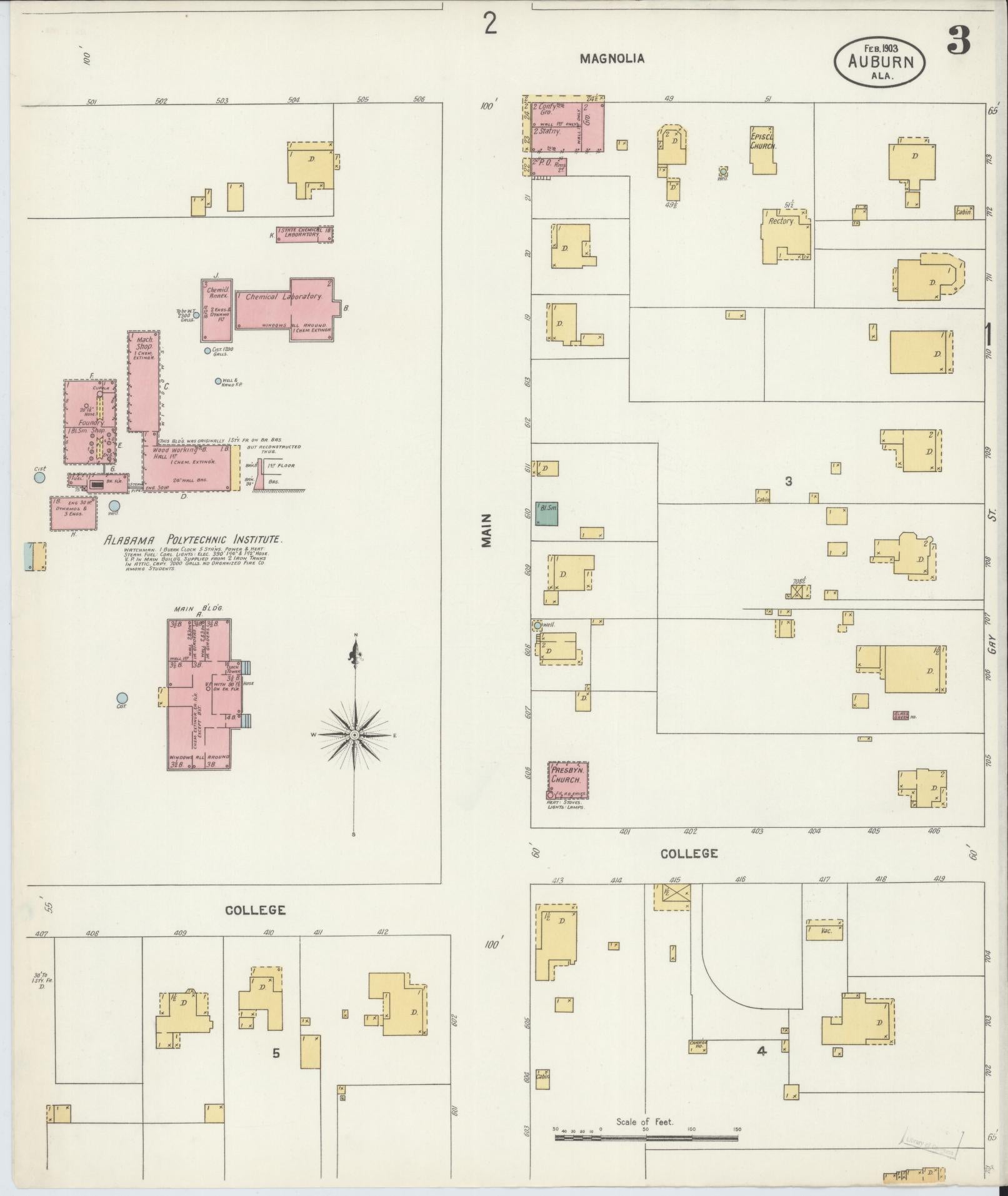Sanborn Fire Insurance Map from Auburn, Lee County, Alabama (1903), Sheet #0003 - Historic Sanborn Fire Insurance Map Print, vintage old map wall art, antique decor, genealogy gift, Alabama Alabama map