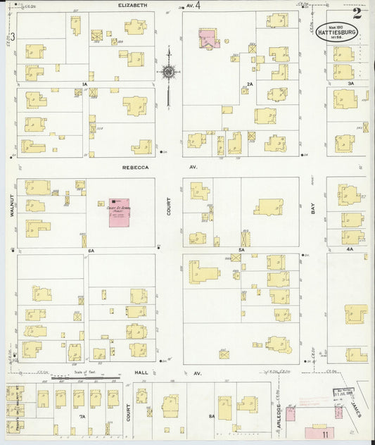 Sanborn Fire Insurance Map from Hattiesburg, Forrest County, Mississippi (1910), Sheet #0002 - Historic Sanborn Fire Insurance Map Print, vintage old map wall art, antique decor, genealogy gift, Mississippi Mississippi map
