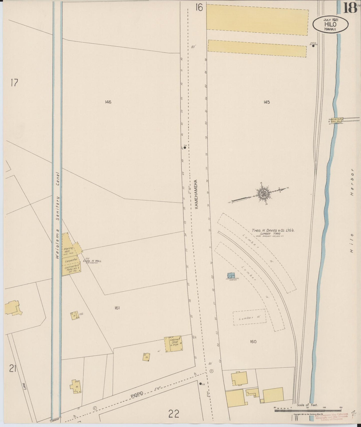 Sanborn Fire Insurance Map from Hilo, Hawaii County, Hawaii (1921), Sheet #0018 - Historic Sanborn Fire Insurance Map Print