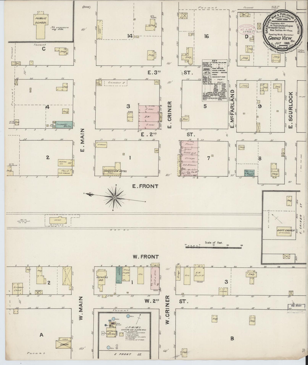 Sanborn Fire Insurance Map from Grandview, Johnson County, Texas (1888), Sheet #0001 - Historic Sanborn Fire Insurance Map Print, vintage old map wall art, antique decor, genealogy gift, Texas Texas map