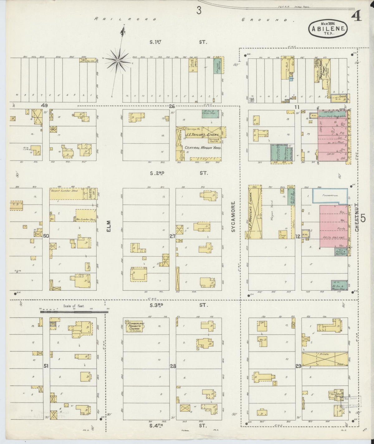 Sanborn Fire Insurance Map from Abilene, Taylor County, Texas (1896), Sheet #0004 - Complete Map Set gallery image, historic Sanborn map, vintage wall art, Texas Texas