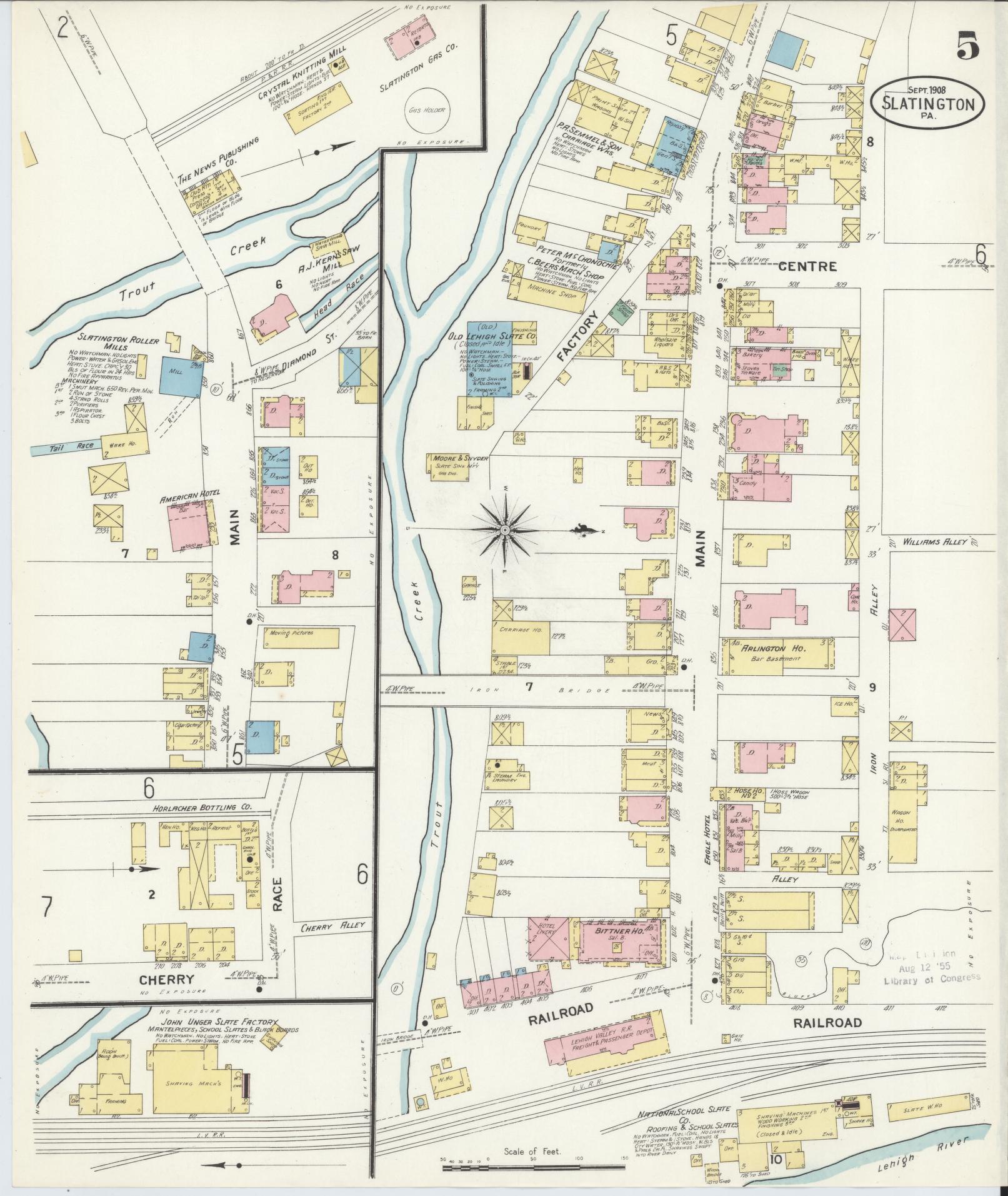 Sanborn Fire Insurance Map from Slatington, Lehigh County, Pennsylvania (1908), Sheet #0005 - Historic Sanborn Fire Insurance Map Print, vintage old map wall art, antique decor, genealogy gift, Pennsylvania Pennsylvania map