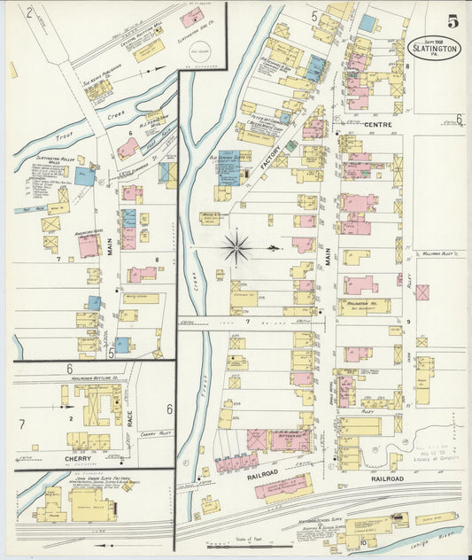 Sanborn Fire Insurance Map from Slatington, Lehigh County, Pennsylvania (1908), Sheet #0005 - Historic Sanborn Fire Insurance Map Print, vintage old map wall art, antique decor, genealogy gift, Pennsylvania Pennsylvania map