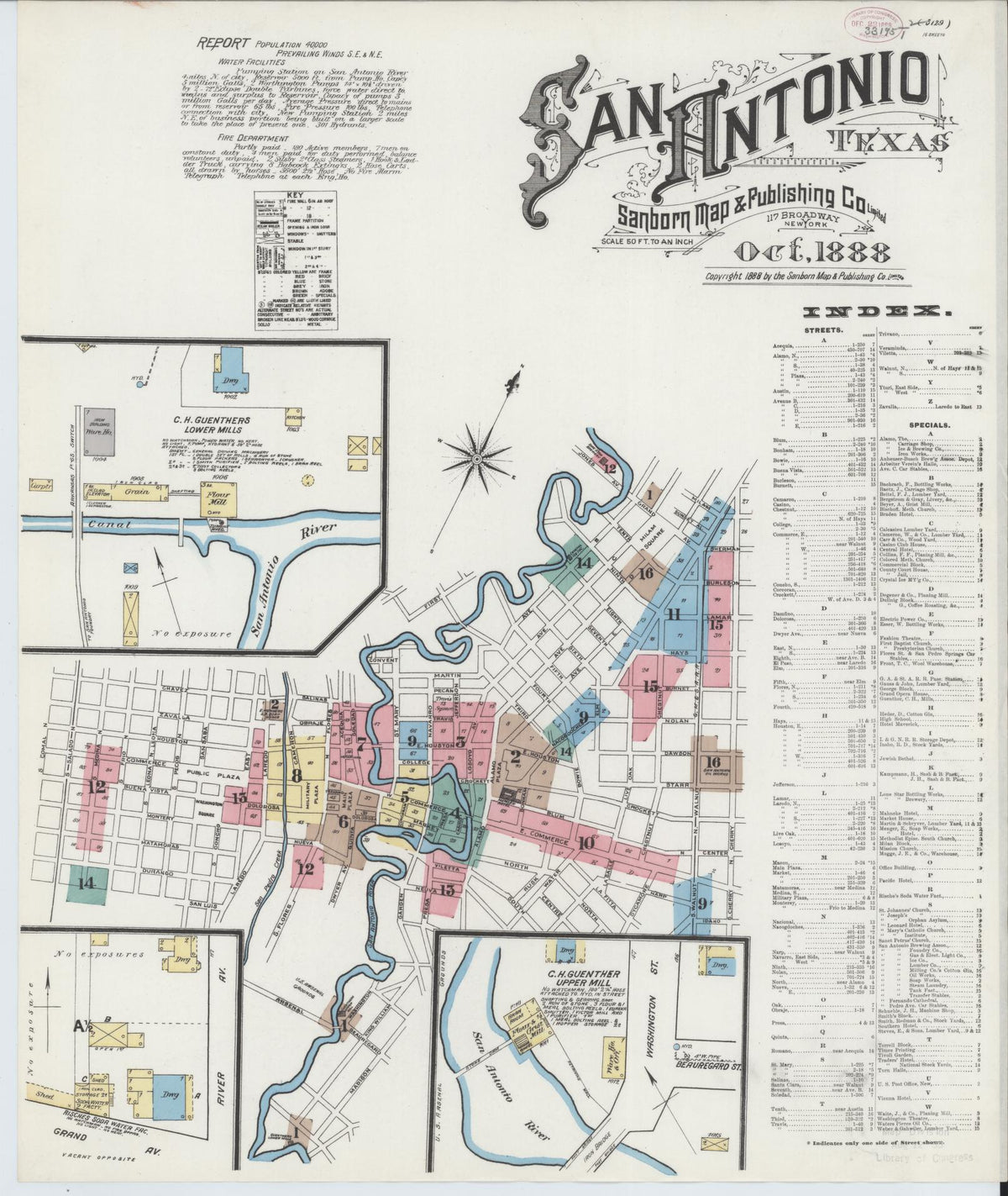 Sanborn Fire Insurance Map from San Antonio, Bexar County, Texas (1888), Sheet #0001 - Complete Map Set gallery image, historic Sanborn map, vintage wall art, Texas Texas