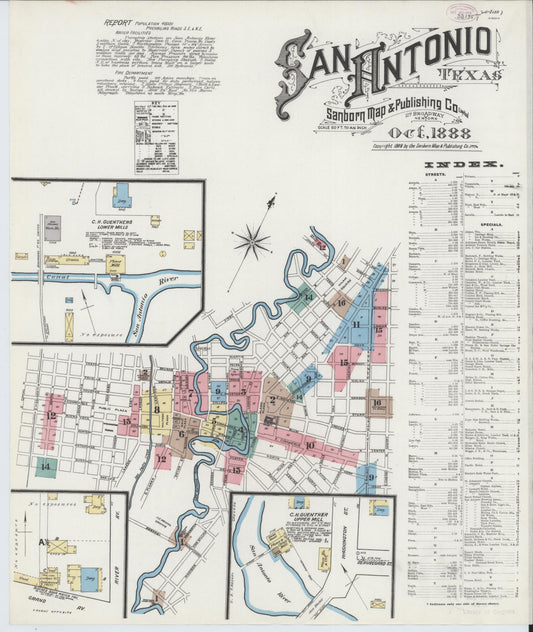 Sanborn Fire Insurance Map from San Antonio, Bexar County, Texas (1888), Sheet #0001 - Complete Map Set gallery image, historic Sanborn map, vintage wall art, Texas Texas