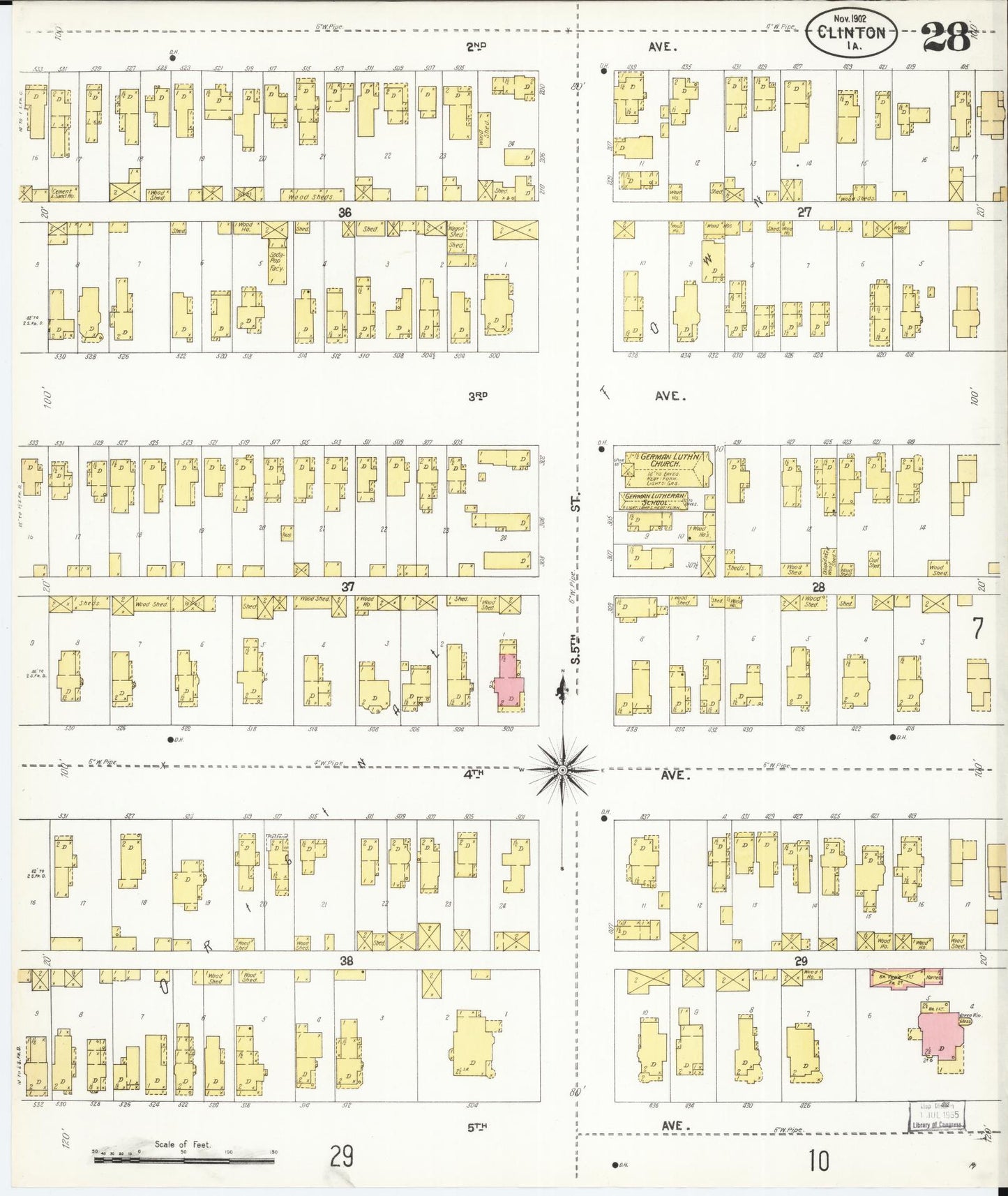 Sanborn Fire Insurance Map from Clinton, Clinton County, Iowa (1902), Sheet #0028 - Historic Sanborn Fire Insurance Map Print, vintage old map wall art