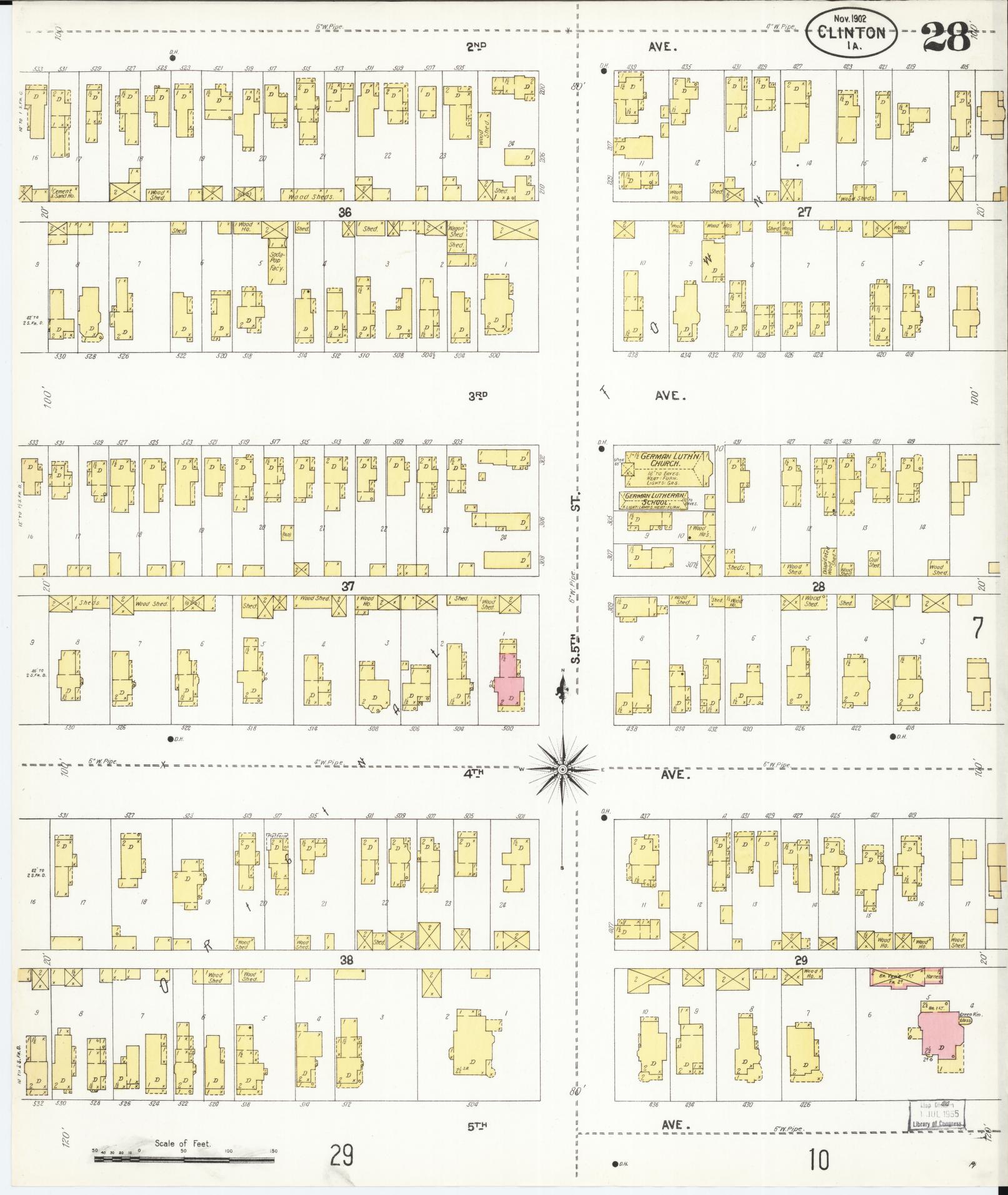 Sanborn Fire Insurance Map from Clinton, Clinton County, Iowa (1902), Sheet #0028 - Historic Sanborn Fire Insurance Map Print, vintage old map wall art