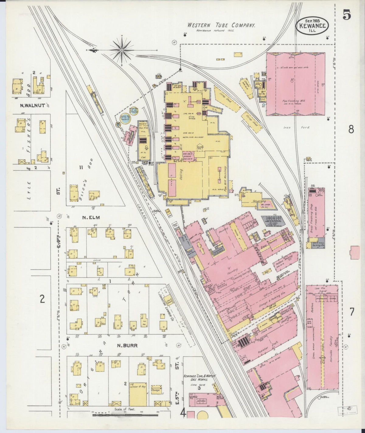 Sanborn Fire Insurance Map from Kewanee, Henry County, Illinois (1905), Sheet #0005 - Complete Map Set gallery image, historic Sanborn map, vintage wall art, Illinois Illinois
