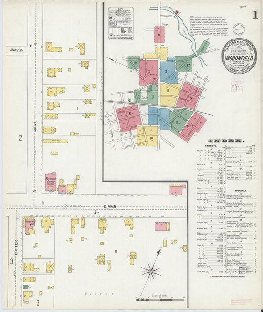 Sanborn Fire Insurance Map from Haddonfield, Camden County, New Jersey (1902), Sheet #0001 - Historic Sanborn Fire Insurance Map Print, vintage old map wall art, antique decor, genealogy gift, New Jersey New Jersey map