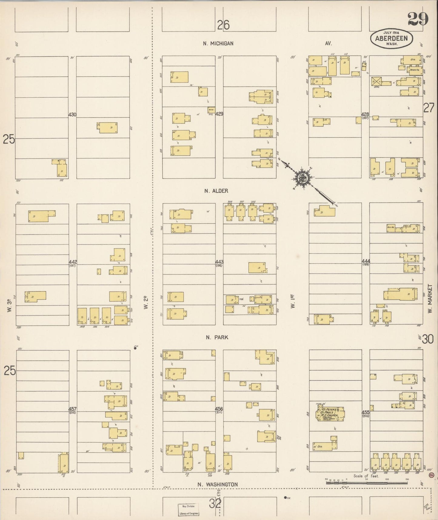 Sanborn Fire Insurance Map from Aberdeen, Grays Harbor County, Washington (1914), Sheet #0029 - Historic Sanborn Fire Insurance Map Print, vintage old map wall art, antique decor, genealogy gift, Washington Washington map