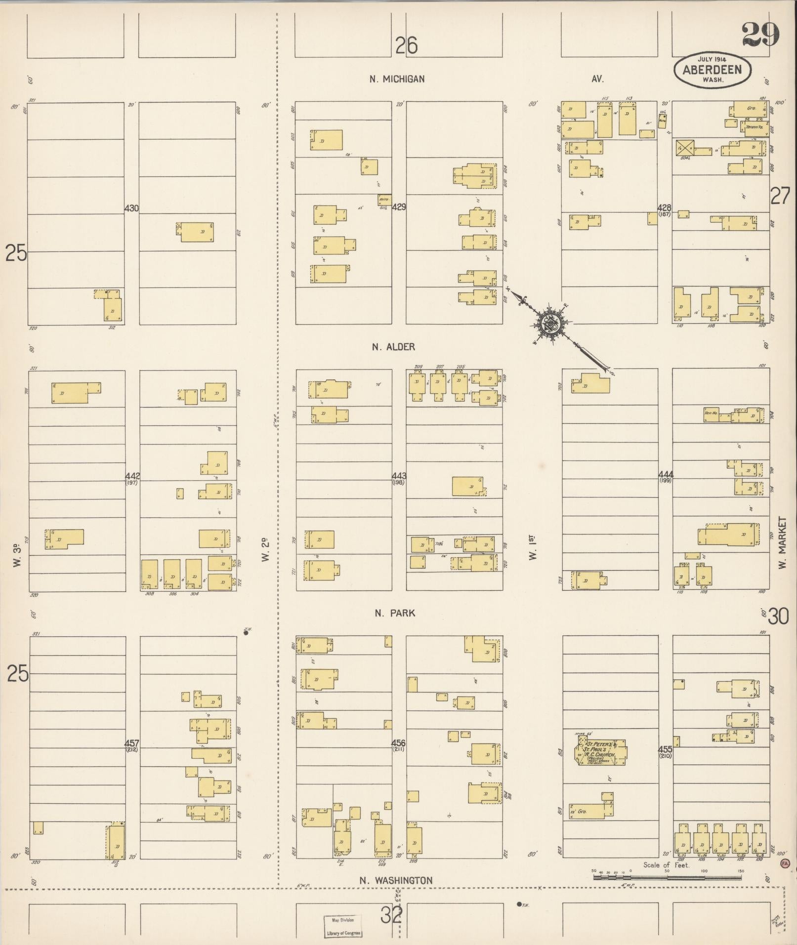 Sanborn Fire Insurance Map from Aberdeen, Grays Harbor County, Washington (1914), Sheet #0029 - Historic Sanborn Fire Insurance Map Print, vintage old map wall art, antique decor, genealogy gift, Washington Washington map