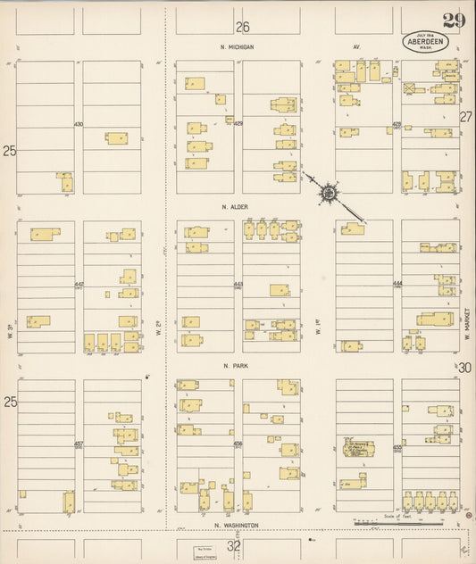 Sanborn Fire Insurance Map from Aberdeen, Grays Harbor County, Washington (1914), Sheet #0029 - Historic Sanborn Fire Insurance Map Print, vintage old map wall art, antique decor, genealogy gift, Washington Washington map