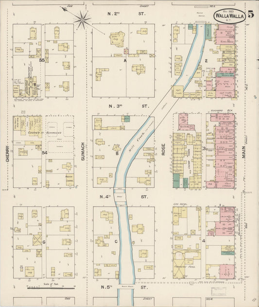 Sanborn Fire Insurance Map from Walla Walla, Walla Walla County, Washington (1889), Sheet #0005 - Historic Sanborn Fire Insurance Map Print, vintage old map wall art, antique decor, genealogy gift, Washington Washington map