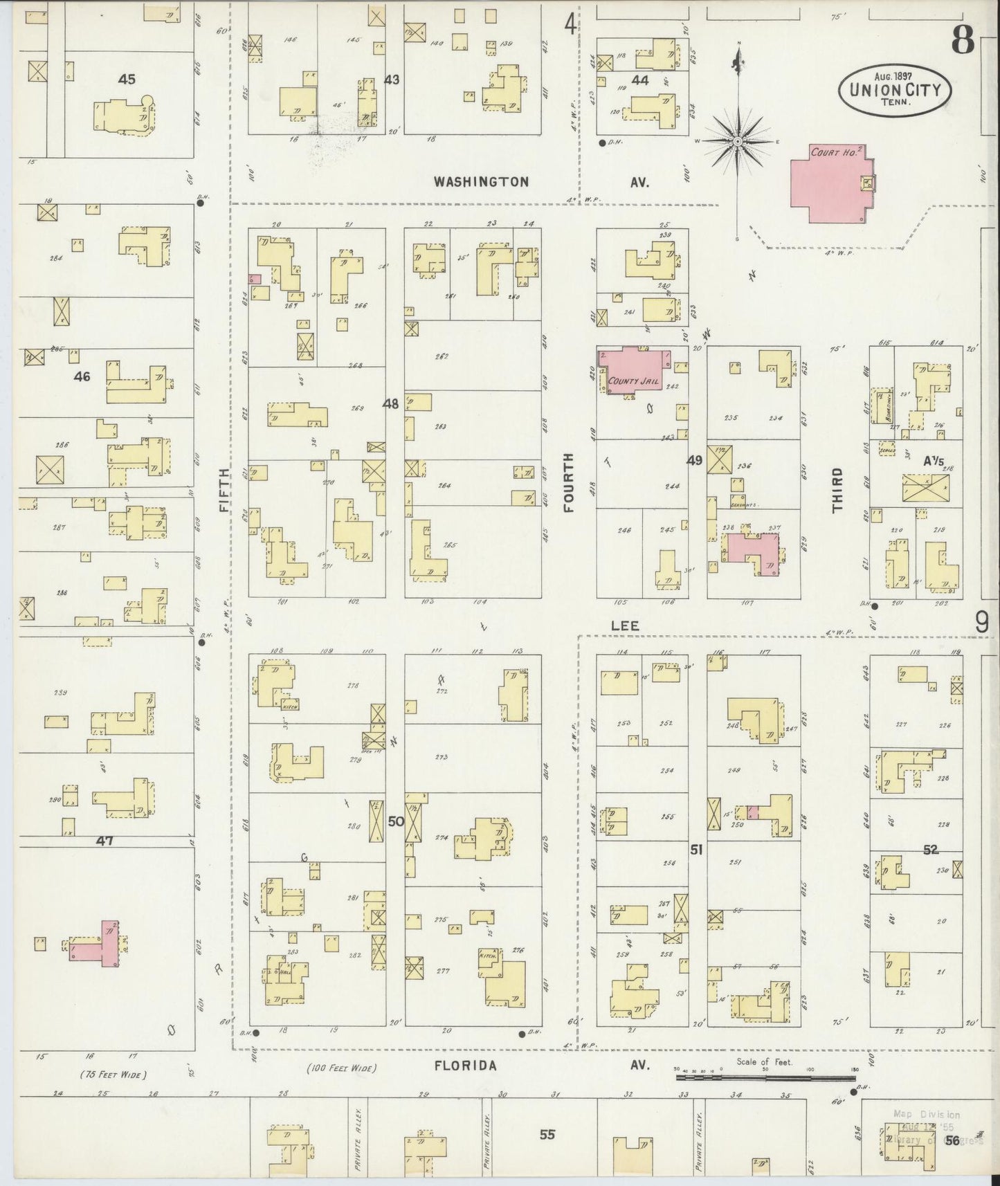 Sanborn Fire Insurance Map from Union City, Obion County, Tennessee (1897), Sheet #0008 - Complete Map Set gallery image, historic Sanborn map, vintage wall art, Tennessee Tennessee