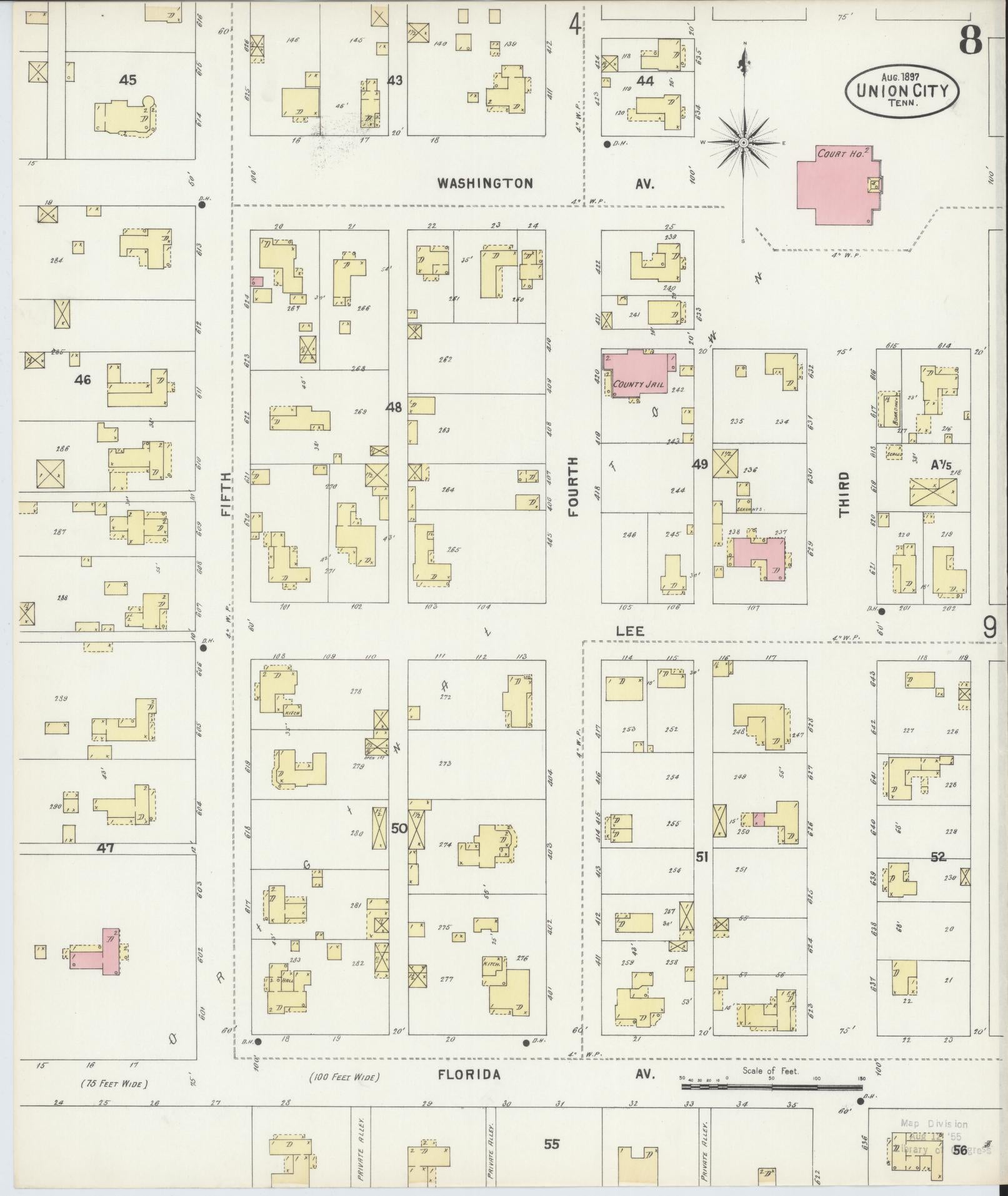 Sanborn Fire Insurance Map from Union City, Obion County, Tennessee (1897), Sheet #0008 - Complete Map Set gallery image, historic Sanborn map, vintage wall art, Tennessee Tennessee