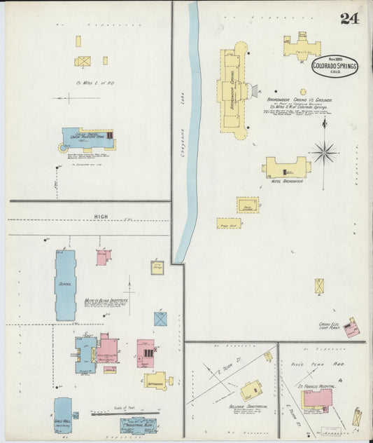 Sanborn Fire Insurance Map from Colorado Springs, El Paso County, Colorado (1895), Sheet #0024 - Historic Sanborn Fire Insurance Map Print, vintage old map wall art, antique decor, genealogy gift, Colorado Colorado map