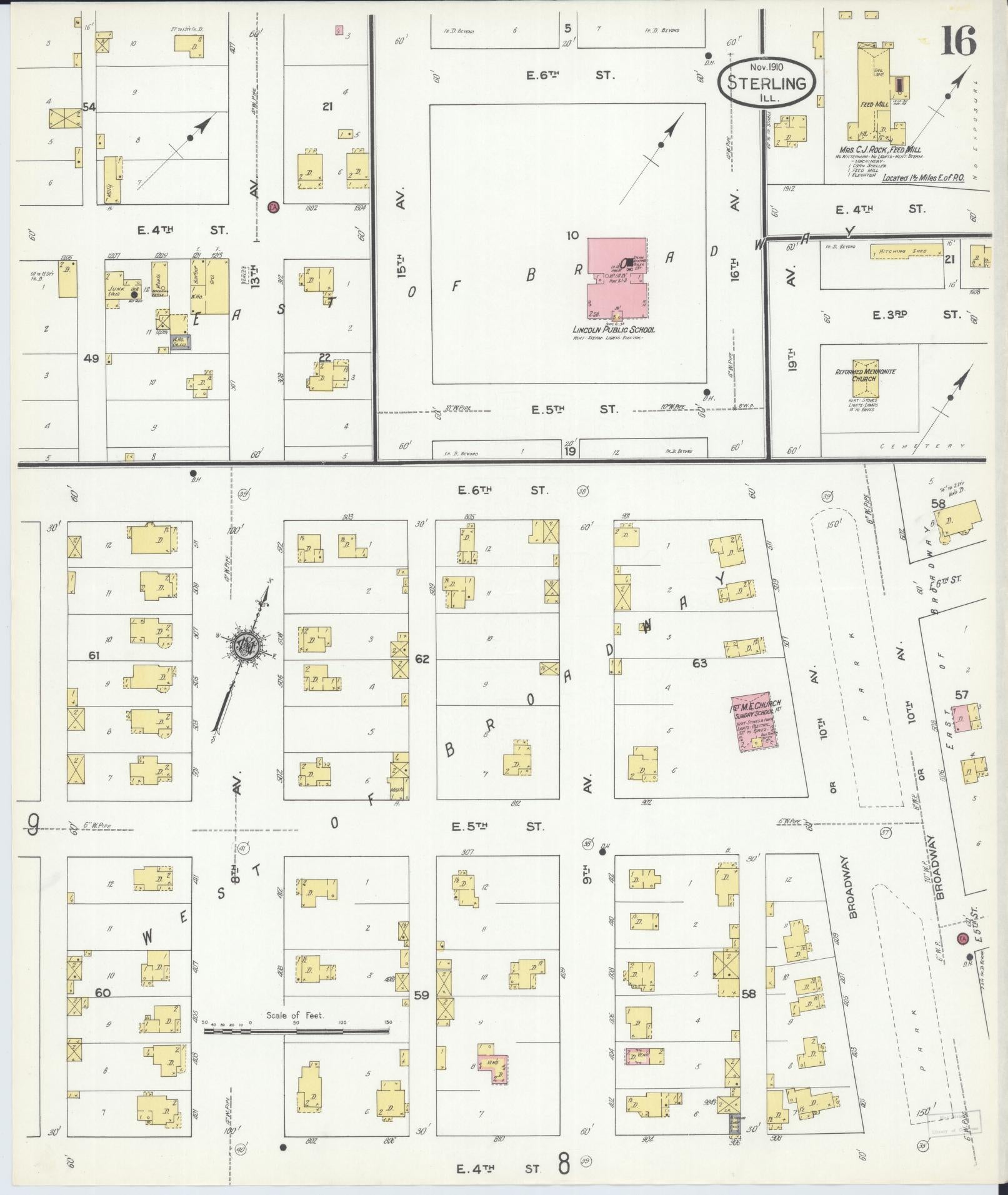 Sanborn Fire Insurance Map from Sterling, Whiteside County, Illinois (1910), Sheet #0016 - Complete Map Set gallery image, historic Sanborn map, vintage wall art, Illinois Illinois