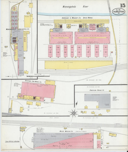 Sanborn Fire Insurance Map from Homestead, Allegheny County, Pennsylvania (1901), Sheet #0015 - Historic Sanborn Fire Insurance Map Print, vintage old map wall art, antique decor, genealogy gift, Pennsylvania Pennsylvania map