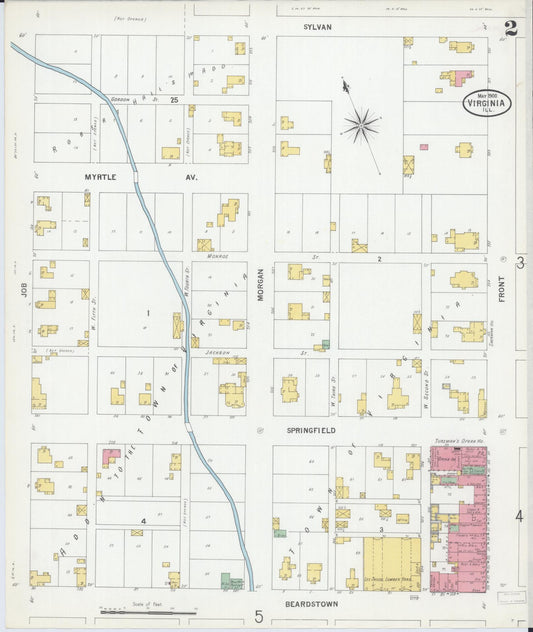Sanborn Fire Insurance Map from Virginia, Cass County, Illinois (1900), Sheet #0002 - Historic Sanborn Fire Insurance Map Print, vintage old map wall art, antique decor, genealogy gift, Virginia Virginia map