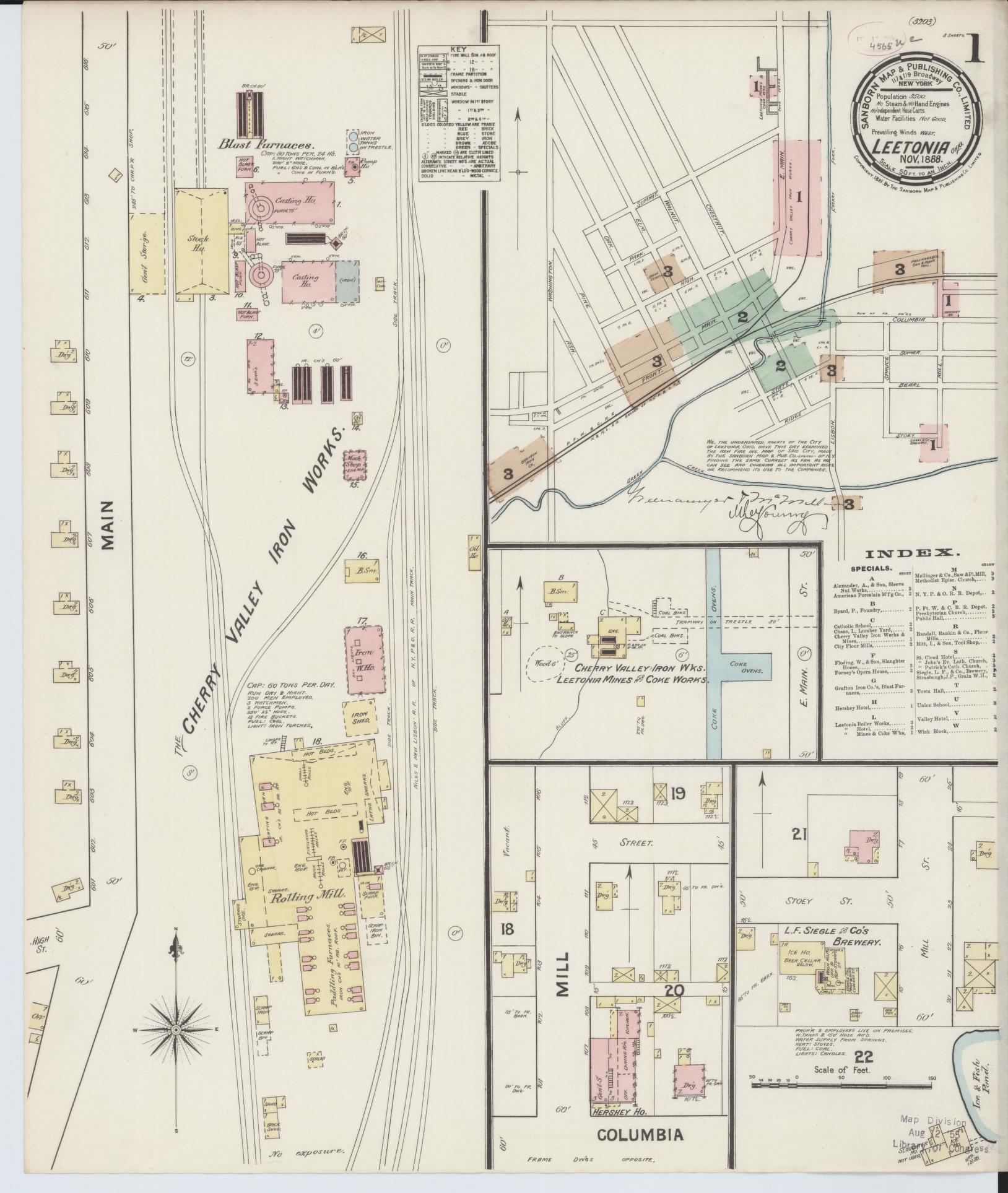 Sanborn Fire Insurance Map from Leetonia, Columbiana County, Ohio (1888), Sheet #0001 - Historic Sanborn Fire Insurance Map Print, vintage old map wall art, antique decor, genealogy gift, Ohio Ohio map