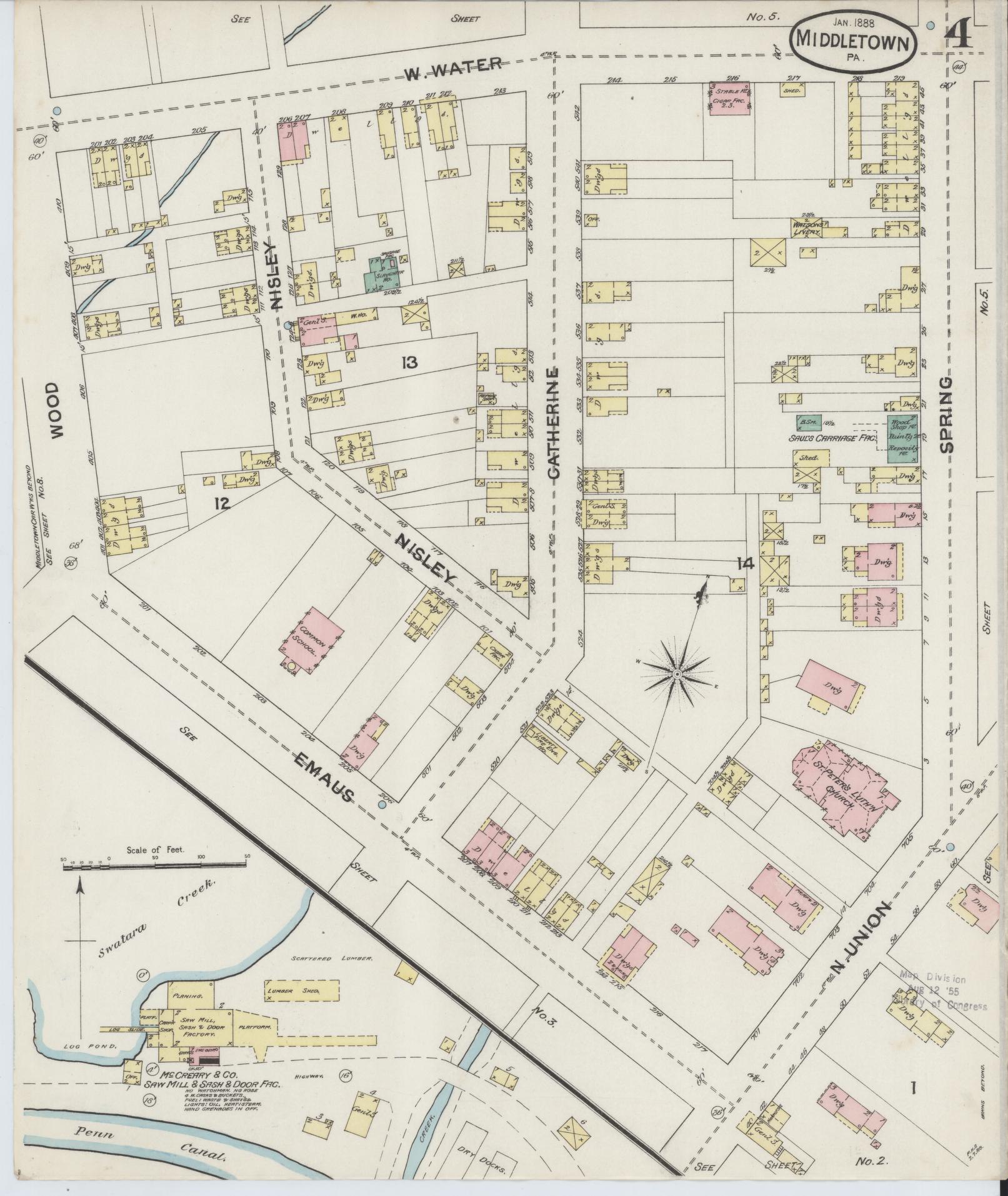 Sanborn Fire Insurance Map from Middletown, Dauphin County, Pennsylvania (1888), Sheet #0004 - Complete Map Set gallery image, historic Sanborn map, vintage wall art, Pennsylvania Pennsylvania