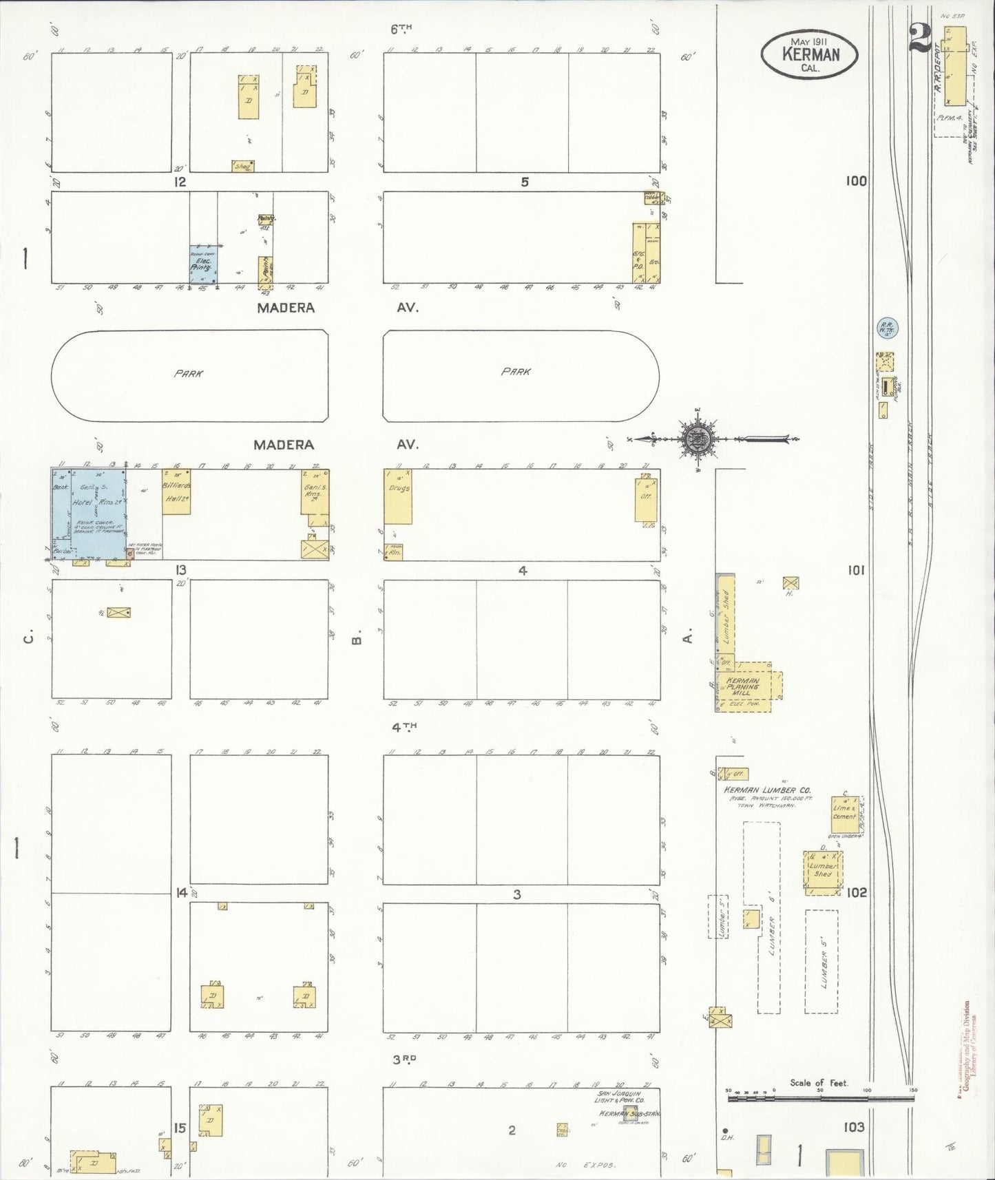 Sanborn Fire Insurance Map from Kerman, Fresno County, California (1911), Sheet #0002 - Historic Sanborn Fire Insurance Map Print, vintage old map wall art, antique decor, genealogy gift, California California map