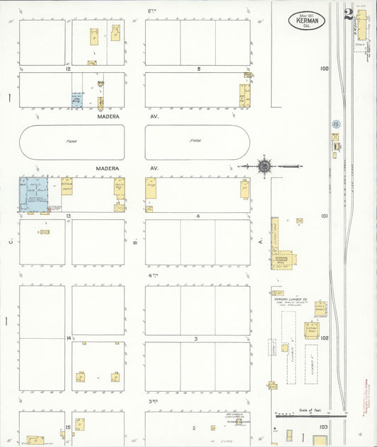Sanborn Fire Insurance Map from Kerman, Fresno County, California (1911), Sheet #0002 - Historic Sanborn Fire Insurance Map Print, vintage old map wall art, antique decor, genealogy gift, California California map