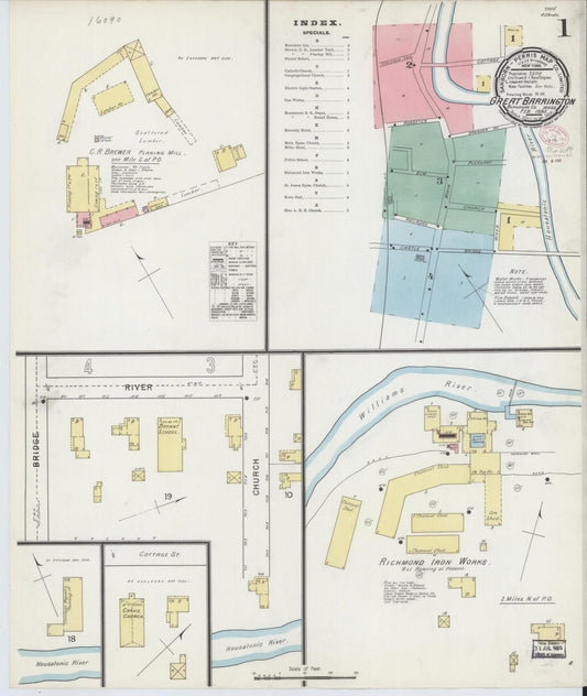 Sanborn Fire Insurance Map from Great Barrington, Berkshire County, Massachusetts (1895), Sheet #0001 - Historic Sanborn Fire Insurance Map Print, vintage old map wall art, antique decor, genealogy gift, Massachusetts Massachusetts map